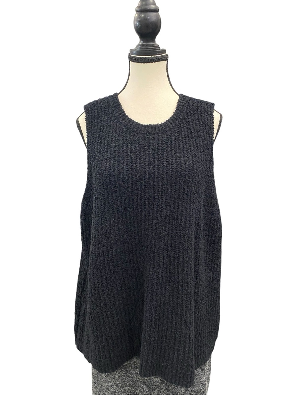 Eileen Fisher Black Textured Sleeveless Knit Tank Top/Vest 92% Organic Cotton